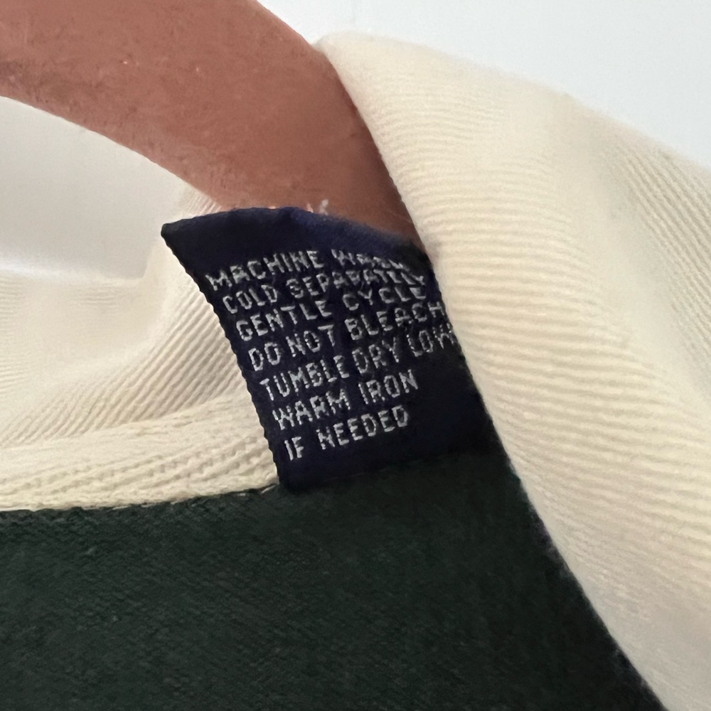 Vintage GAP Men’s Green Gray Striped Rugby Shirt Cream Collar Medium 100% Cotton - Picture 8 of 12